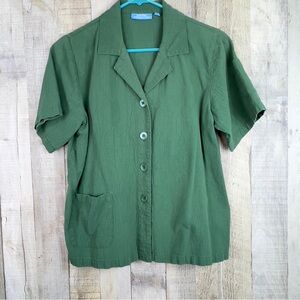 Cotton Connection Size Small Short Sleeve Button Front Green Shirt w/Poc…